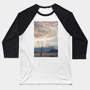 Dead tree in muddy beach at sunset Baseball T-Shirt